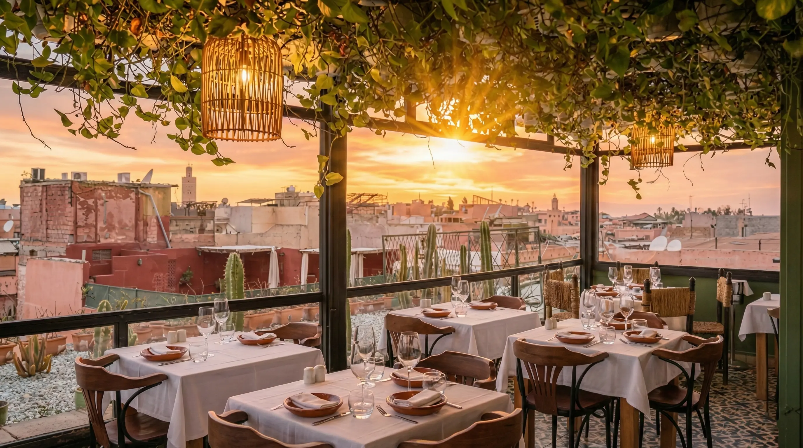 Magical sunset view from the rooftop restaurant of Le Salama Marrakech